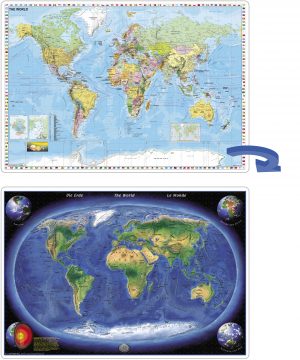 2-seitige Schreibunterlage Erde Panorama / Welt politisch engl.
