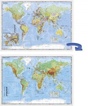 2-seitige Schreibunterlage Welt physisch / politisch
